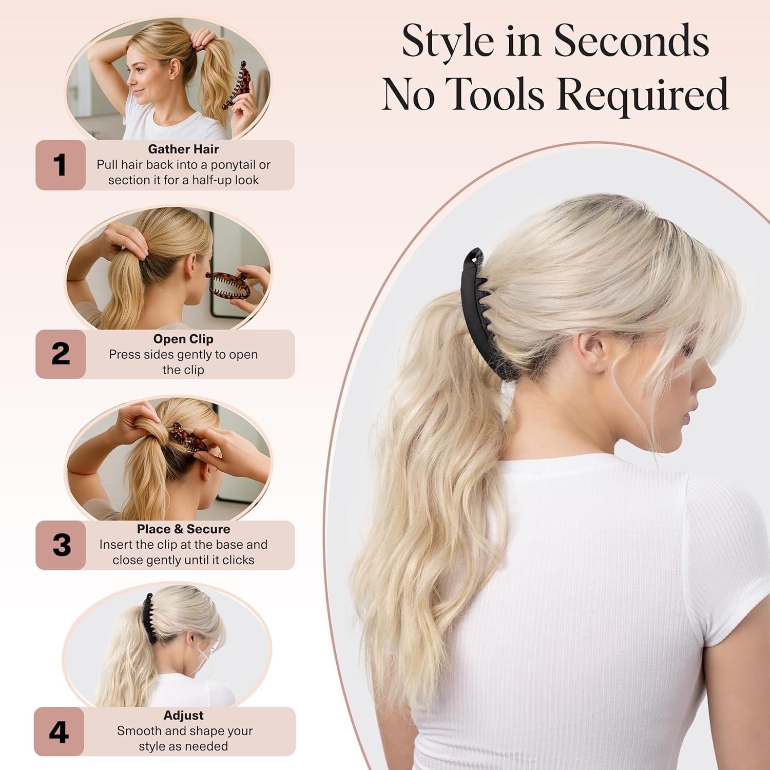 Kitsch Banana Clip – Retro 80’S Style Hair Clips for Women, Secure & Durable No
