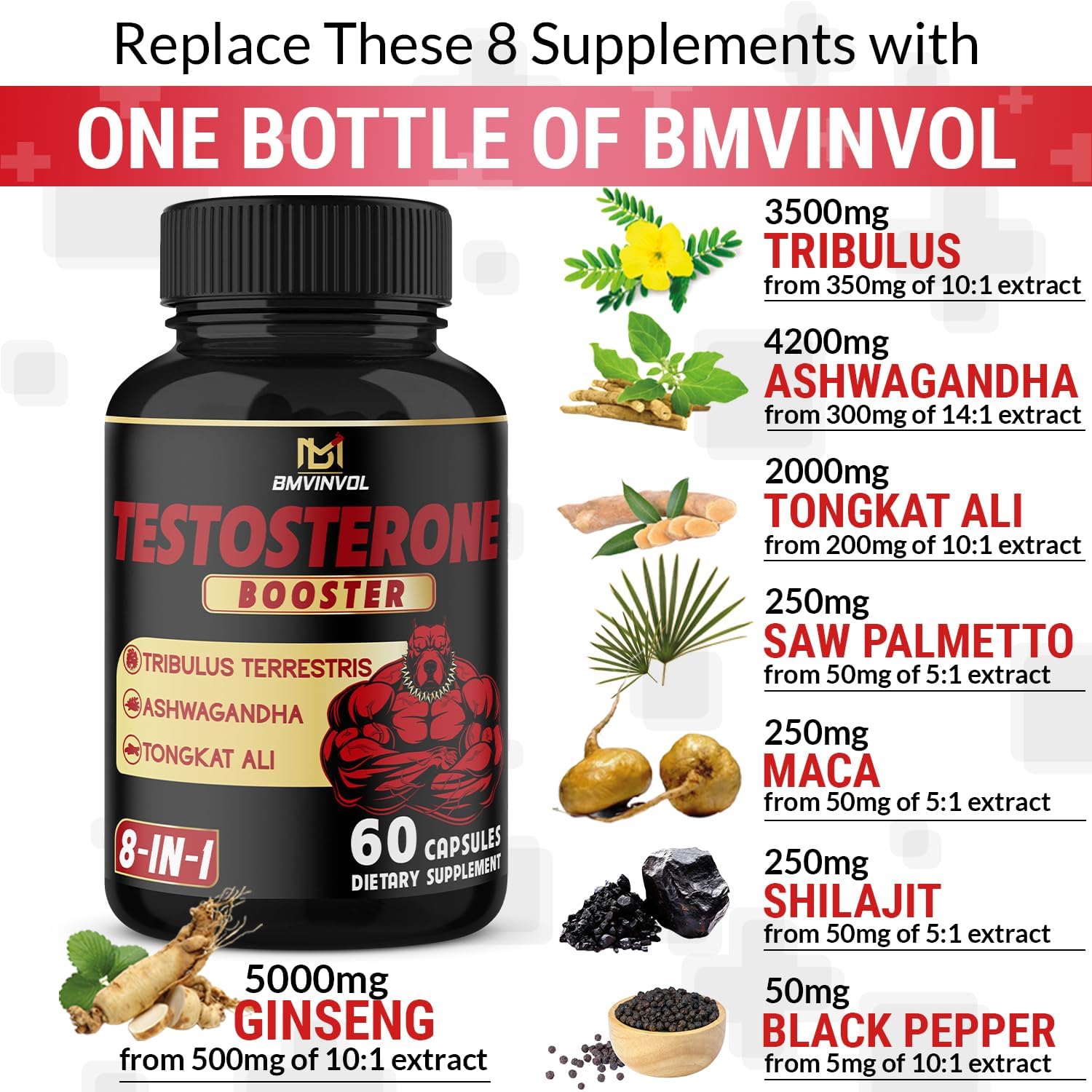 Test Booster for Men Capsules - 15500Mg Per Serving with Tribulus Terrestris