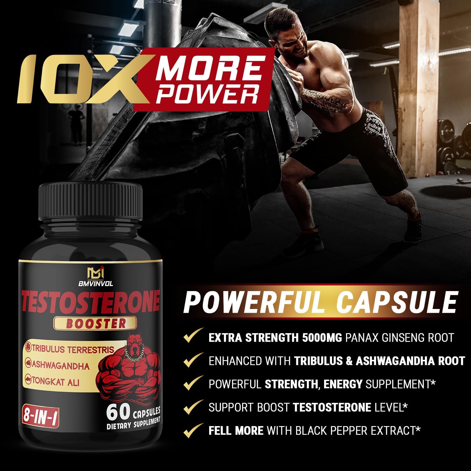 Test Booster for Men Capsules - 15500Mg Per Serving with Tribulus Terrestris