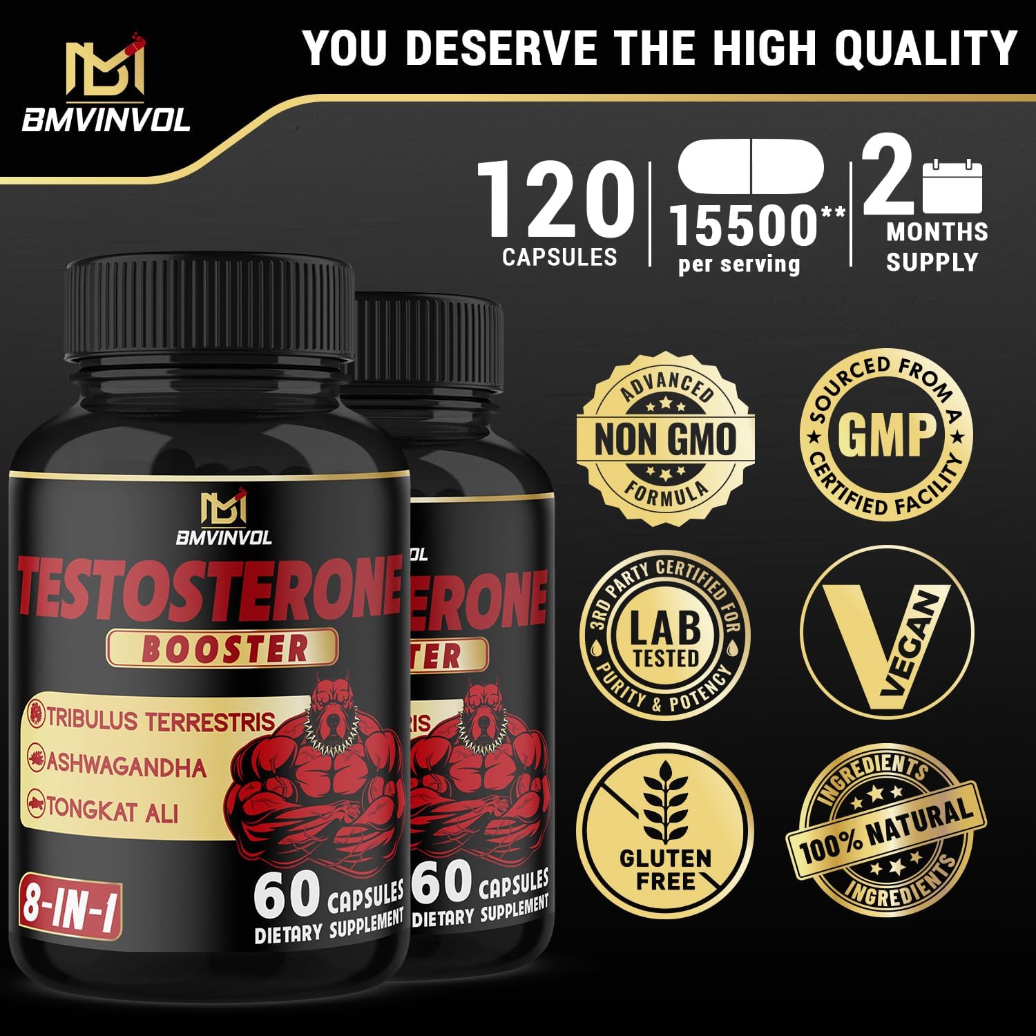 Test Booster for Men Capsules - 15500Mg Per Serving with Tribulus Terrestris