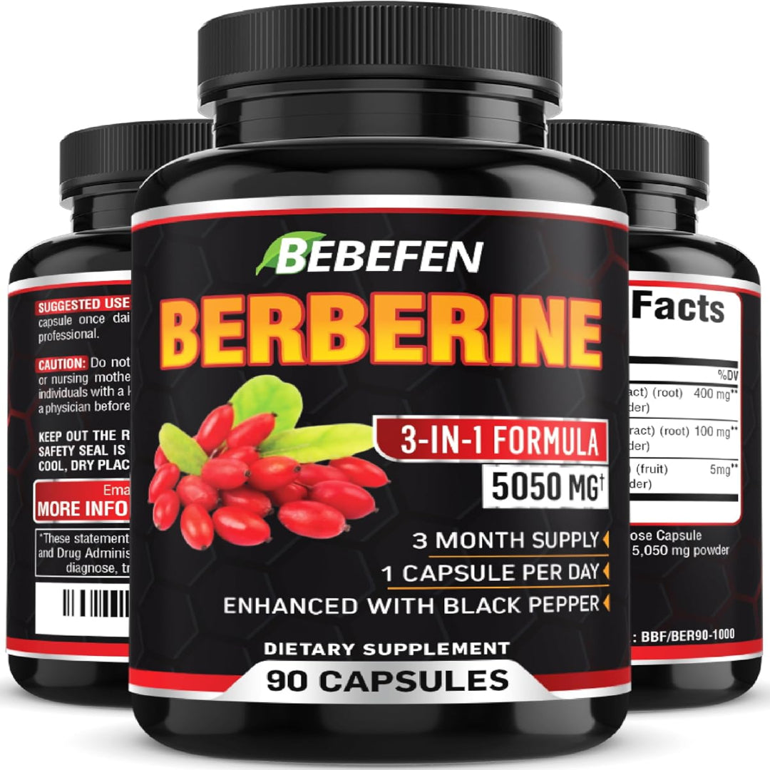 Berberine Capsules - 5050mg Formula Pills with Black Pepper Extract