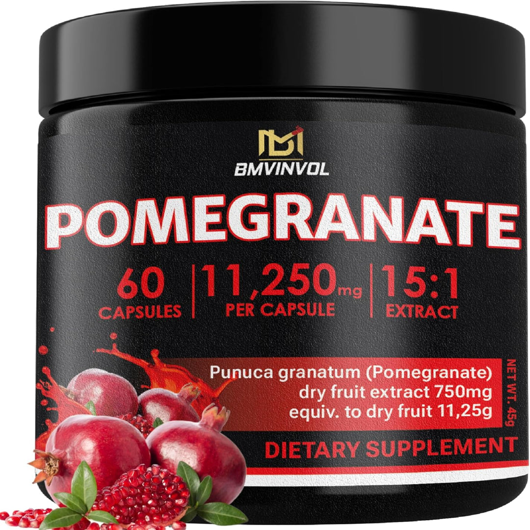 Pomegranate 11,250 mg Strength 15:1 Extract | 60 Vegan Capsules | Non-GMO | Gluten Free Formula | High Potency Herbal Extract Supplement