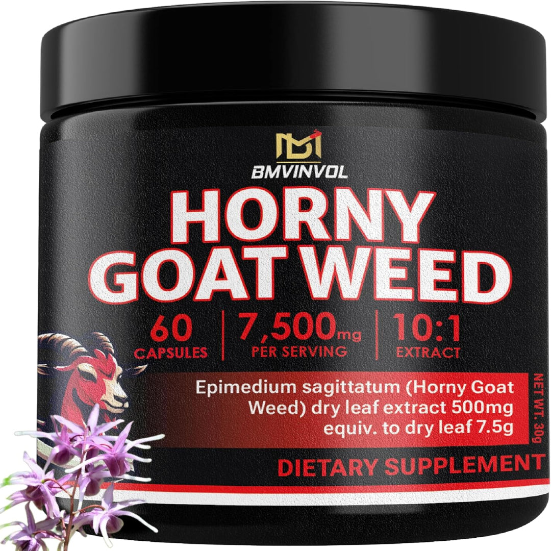 Horny Goat Weed 7500 mg Strength 15:1 Extract | 60 Vegan Capsules | Non-GMO | Gluten Free Formula | High Potency Herbal Extract Supplement