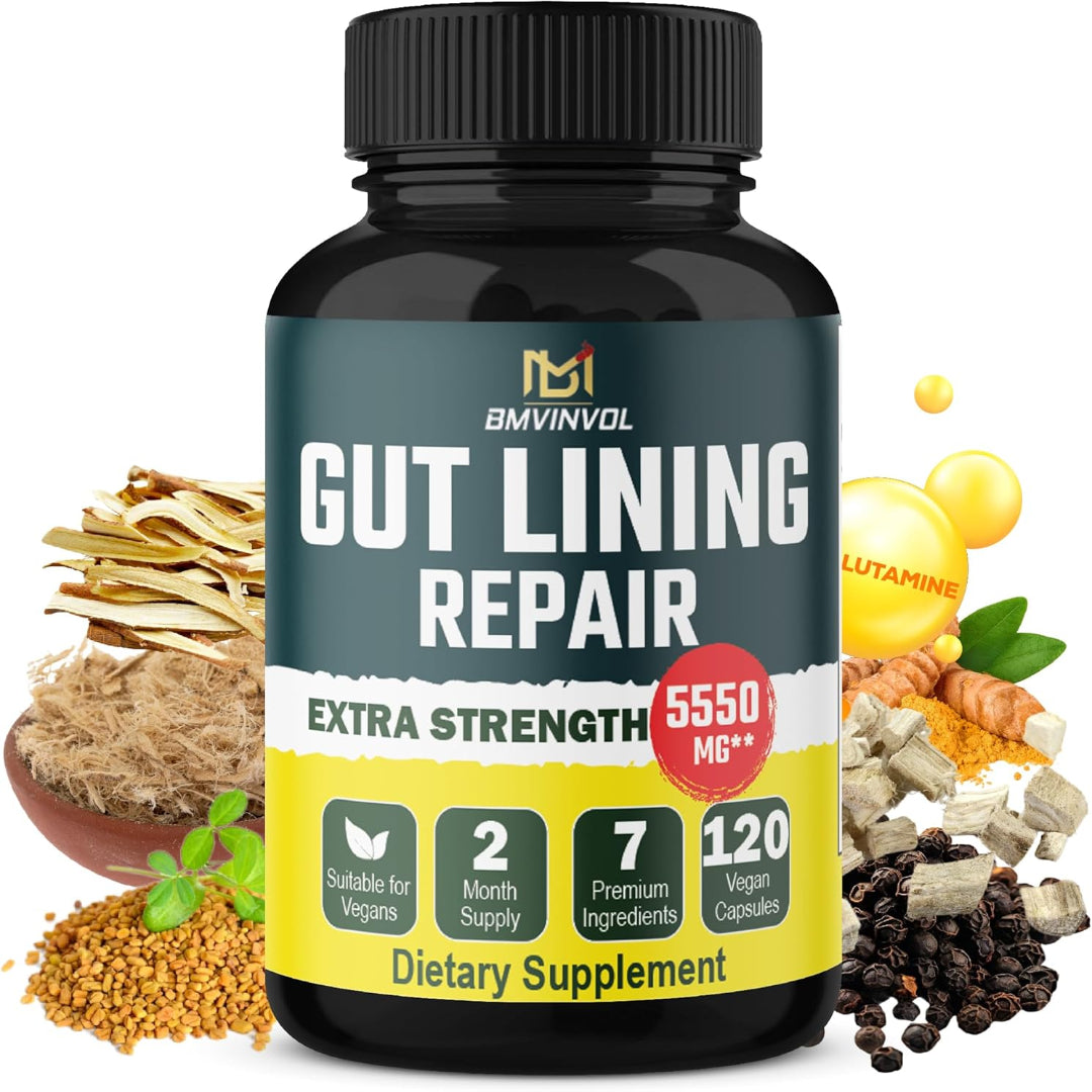 Gut Repair Supplement - 120 Capsules - L-Glutamine, Slippery Elm Bark, Marshmallow, Licorice, Turmeric, Fenugreek