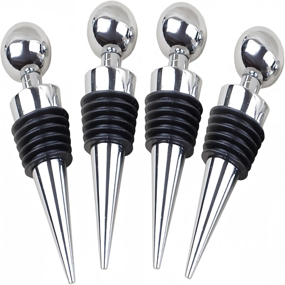 Wine Stopper Bottle Stopper 4-Pack - Wine Saver Zinc Alloy Silicone, Reusable Leak Proof Keep Fresh Wine Corks