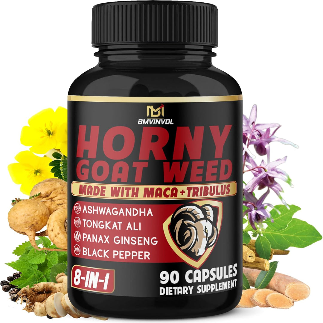 BMVINVOL Horny Goat Weed Capsules with Maca, Ginseng, Tribulus Terrestris, Ashwagandha - 90 Capsules - 3 Months Supply