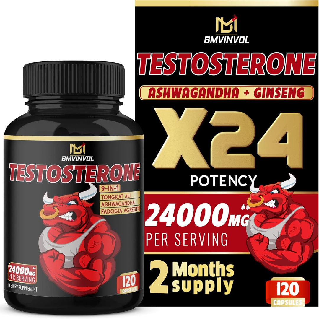Test Booster for Men - Tongkat Ali, Horny Goat Weed, Tribulus Terestris, Fadogia Agrestis, Panax Ginseng, Ashwagandha, Black Pepper - 120 Capsules