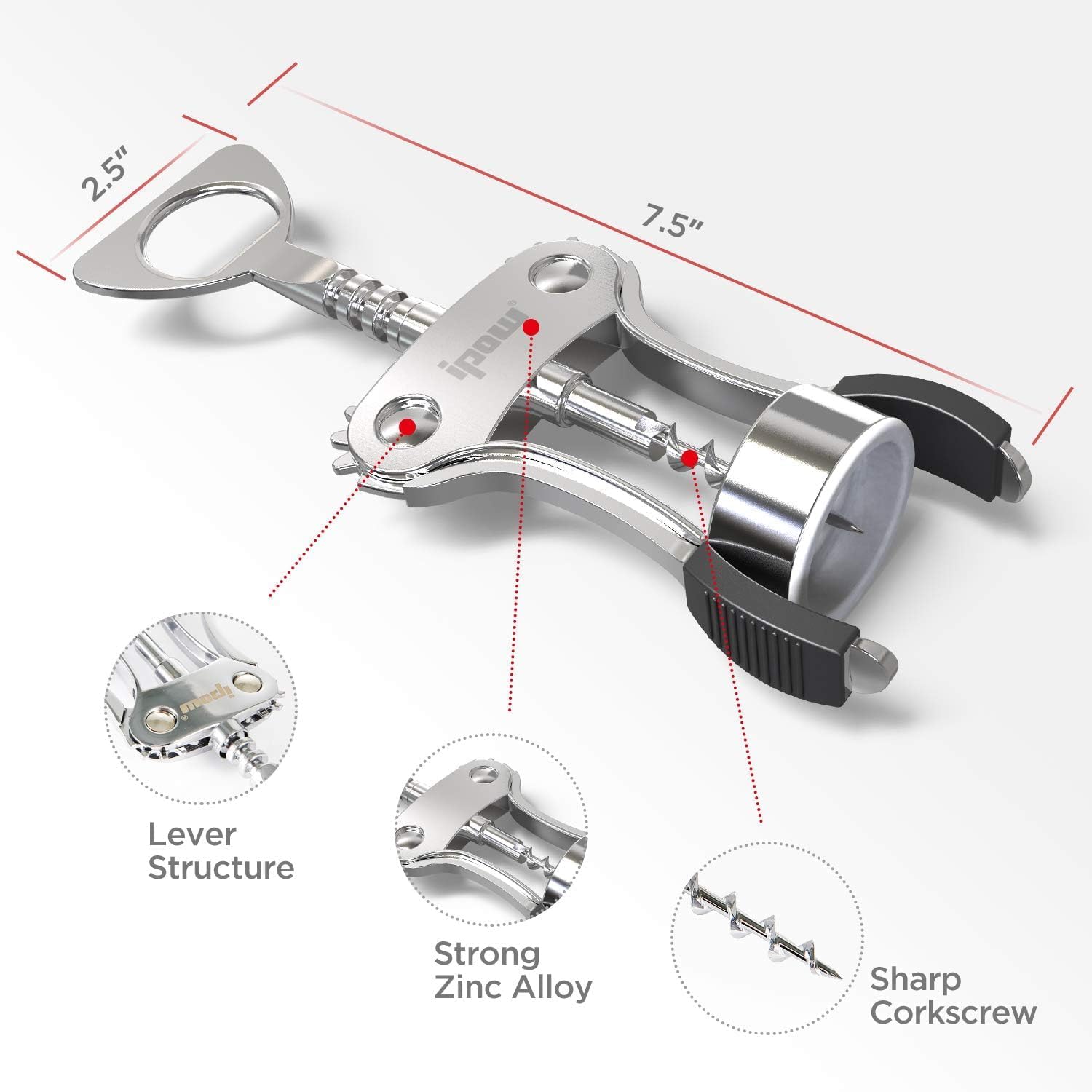 IPOW Wine Opener, Zinc Alloy Wine Bottle Opener Wing Corkscrew Heavy Duty