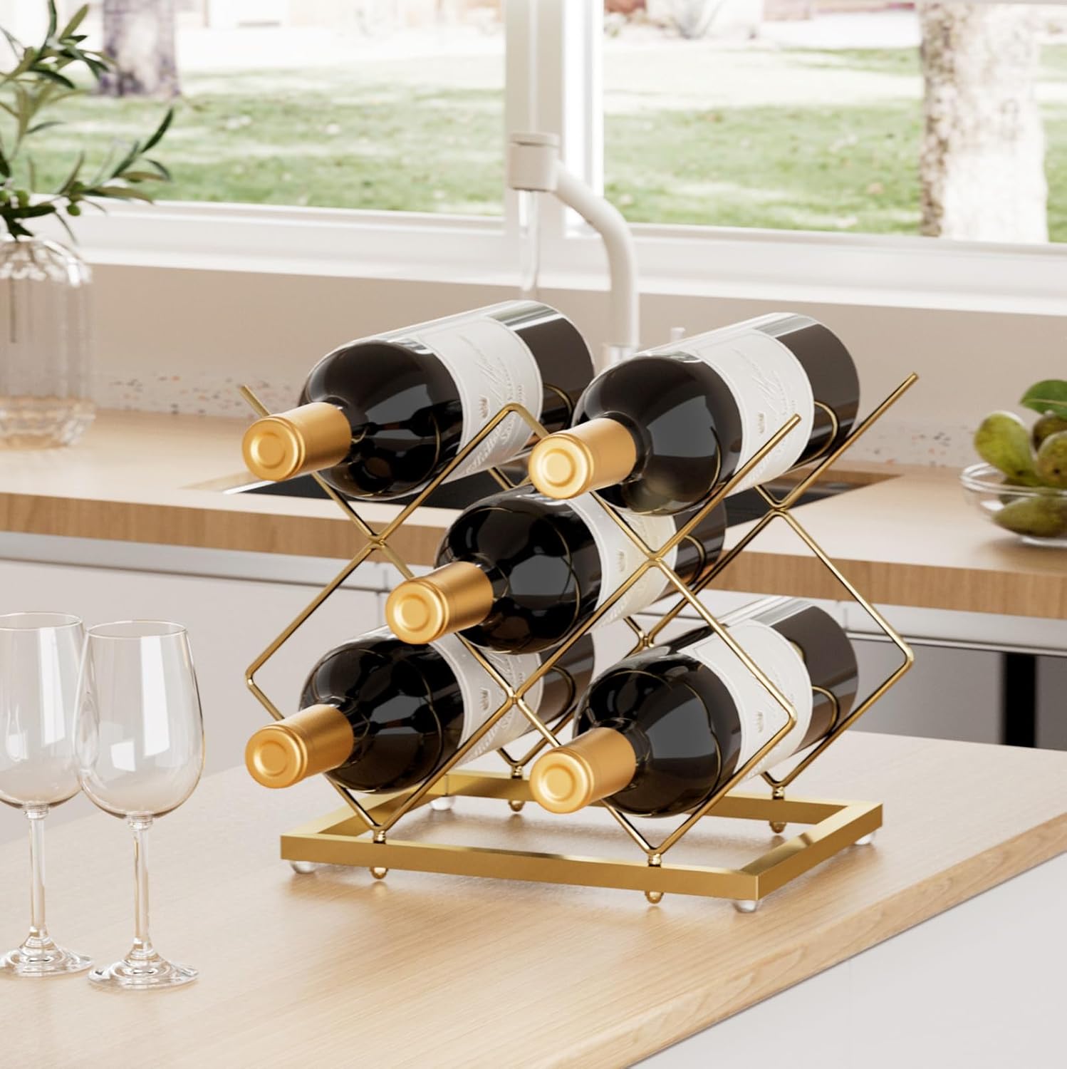 Urban Deco Gold Wine Rack Small Countertop for Cabinets – 5 Wine Holder
