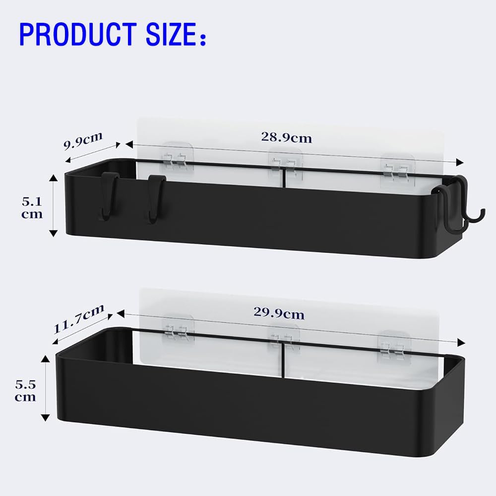 2-Pack Shower Caddy Rustproof – No Drill Wall Mount Shelves for Bathroom, Space-Saving Storage Rack with 4 Movable Hooks