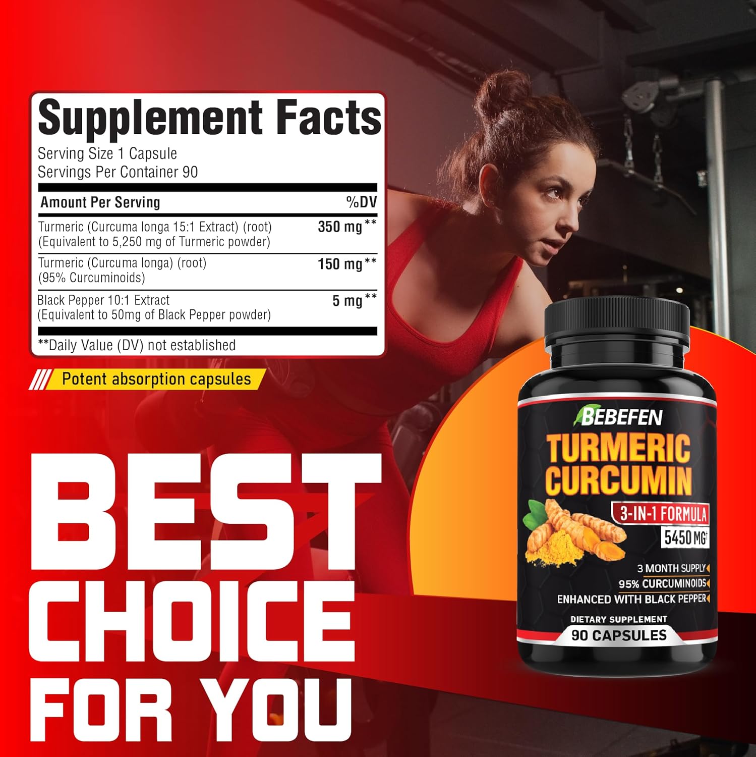 Turmeric Curcumin Capsules - 95% Curcuminoids 5450mg