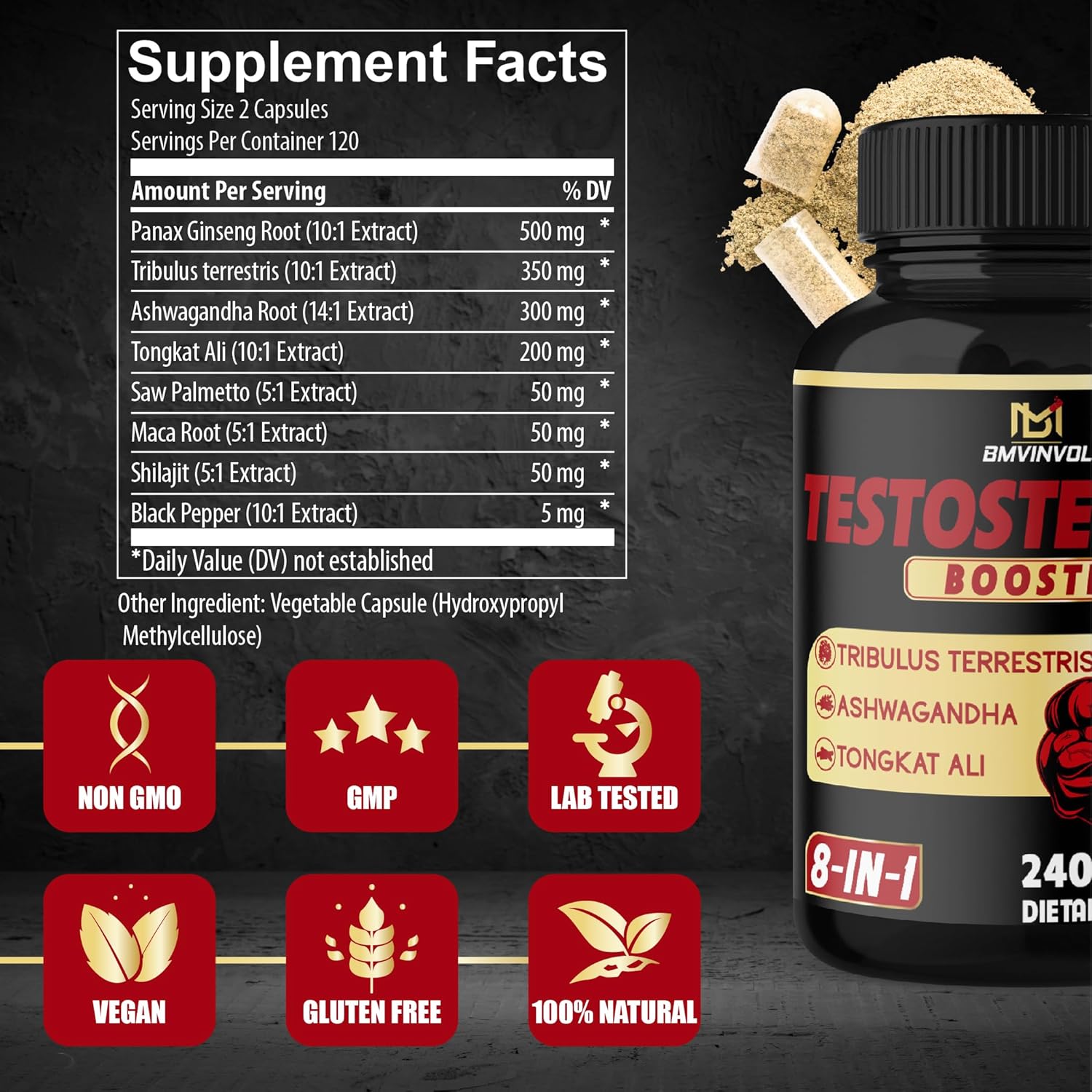 Test Booster for Men Capsules - 15500Mg Per Serving with Tribulus Terrestris