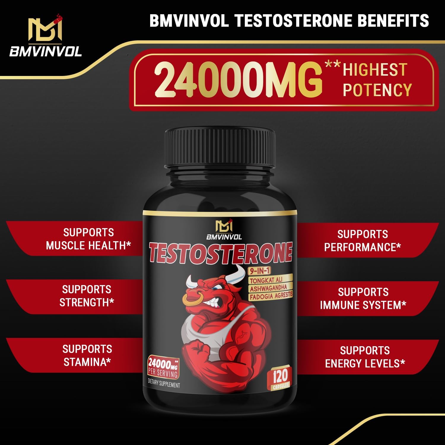 Test Booster for Men - Tongkat Ali, Horny Goat Weed, Tribulus Terestris, Fadogia Agrestis, Panax Ginseng, Ashwagandha, Black Pepper - 120 Capsules