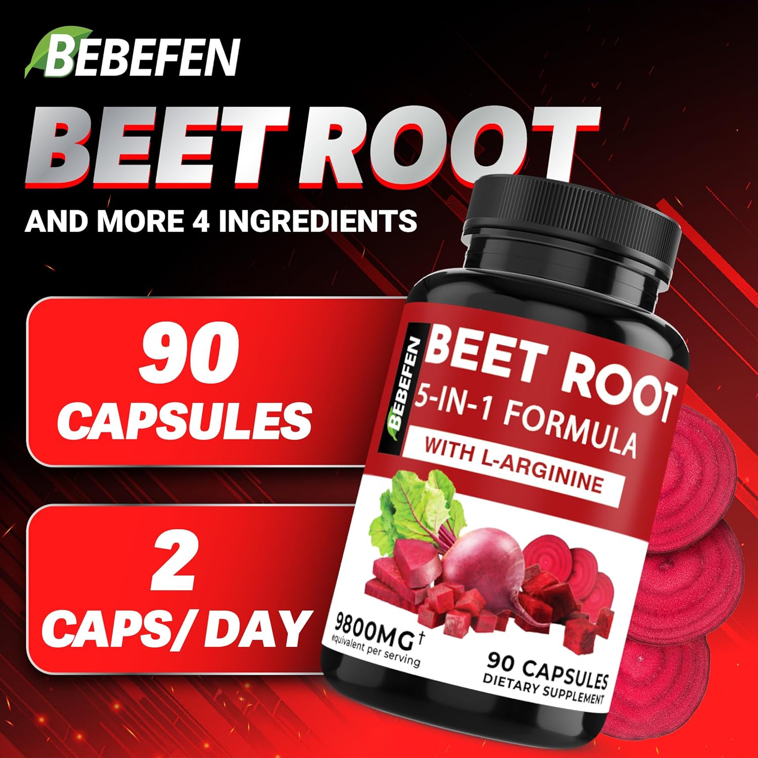 Beet Root Capsules with L-Arginine | Grape Seed | Moringa | and Ginger - 5in1 Beet Supplement