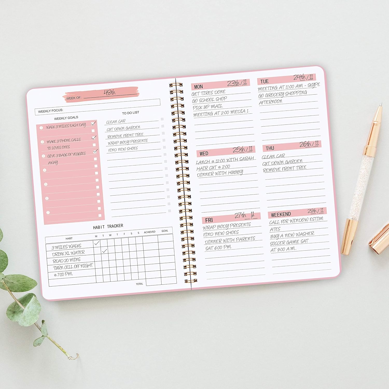 TOPMEET Weekly Planner, A5 Spiral Notebook with Habit Tracker
