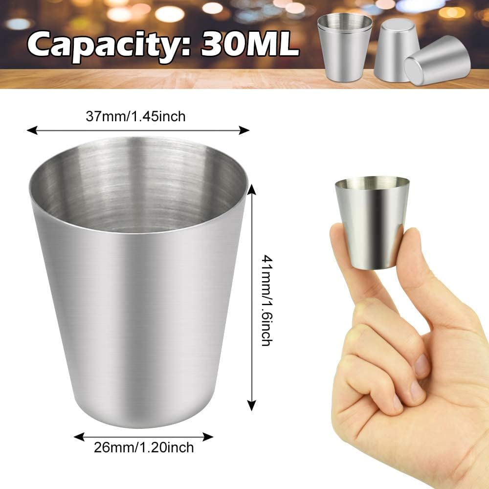 Stainless Steel Shot Glasses Set, 4 Pieces 30ml Stackable Cups with Black Leather Storage Case