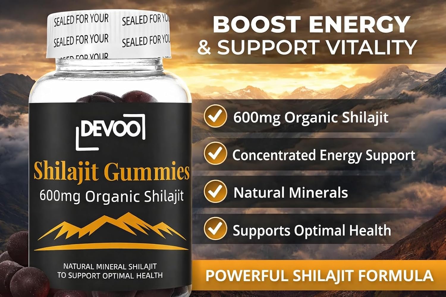 Devoo Shilajit Gummies 600mg – Organic Himalayan Shilajit Supplement