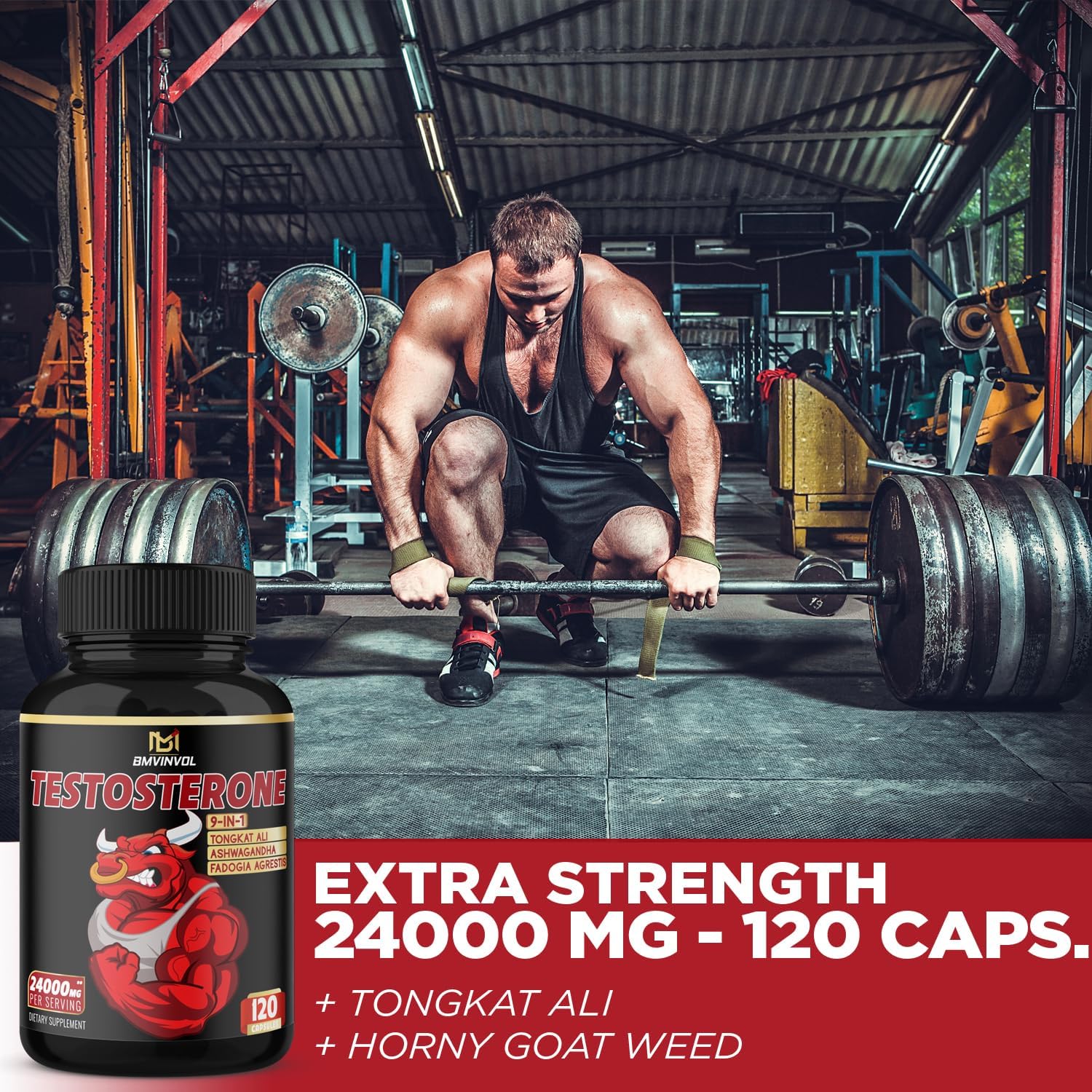 Test Booster for Men - Tongkat Ali, Horny Goat Weed, Tribulus Terestris, Fadogia Agrestis, Panax Ginseng, Ashwagandha, Black Pepper - 120 Capsules