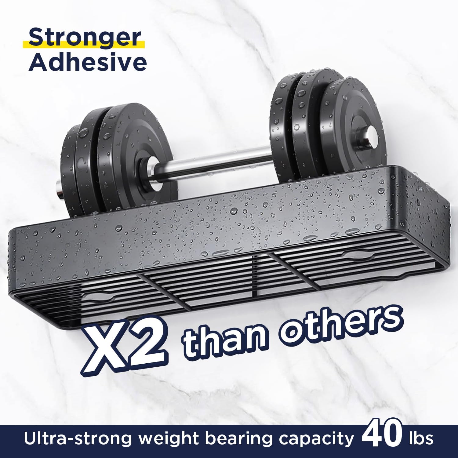 2-Pack Shower Caddy Rustproof – No Drill Wall Mount Shelves for Bathroom, Space-Saving Storage Rack with 4 Movable Hooks