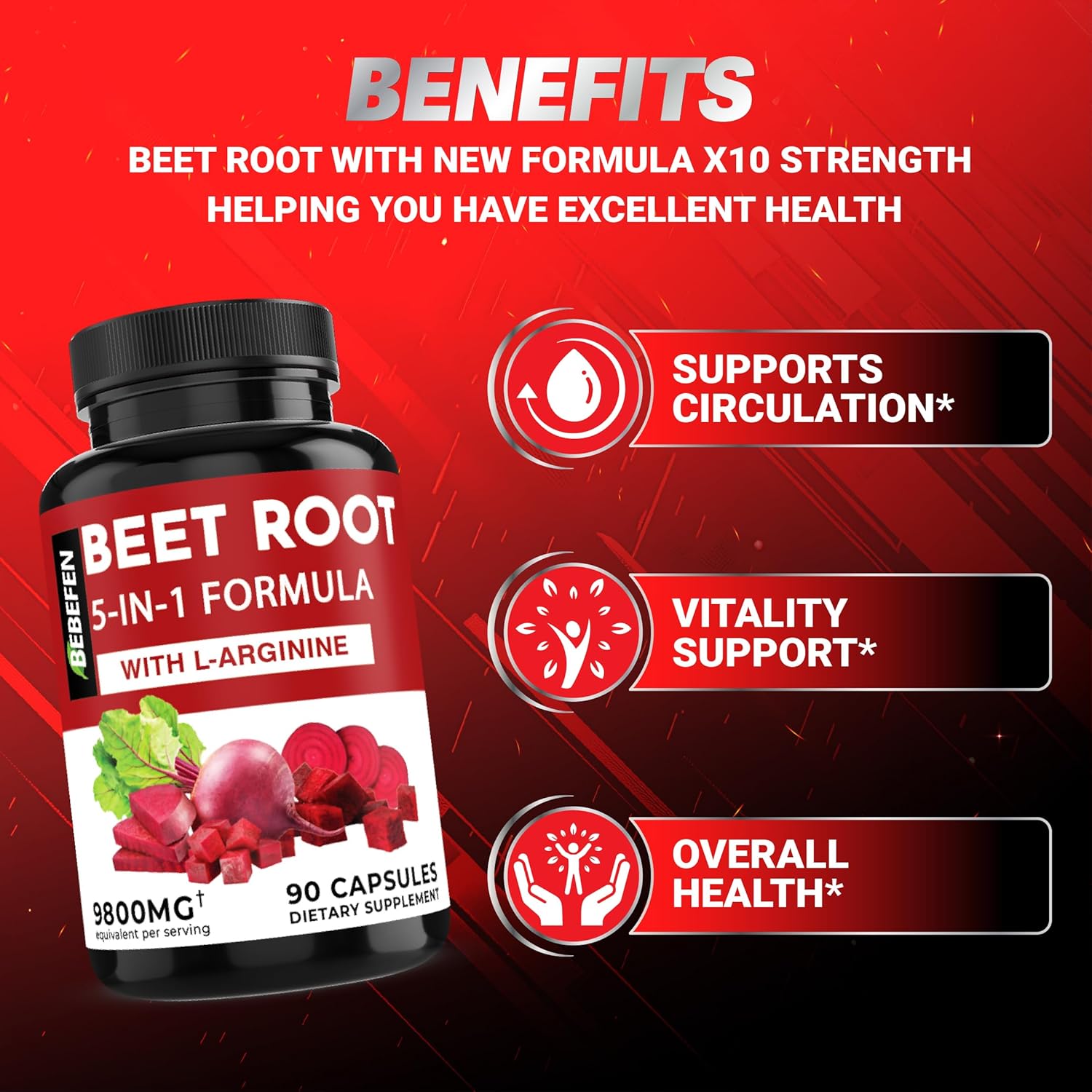 Beet Root Capsules with L-Arginine | Grape Seed | Moringa | and Ginger - 5in1 Beet Supplement