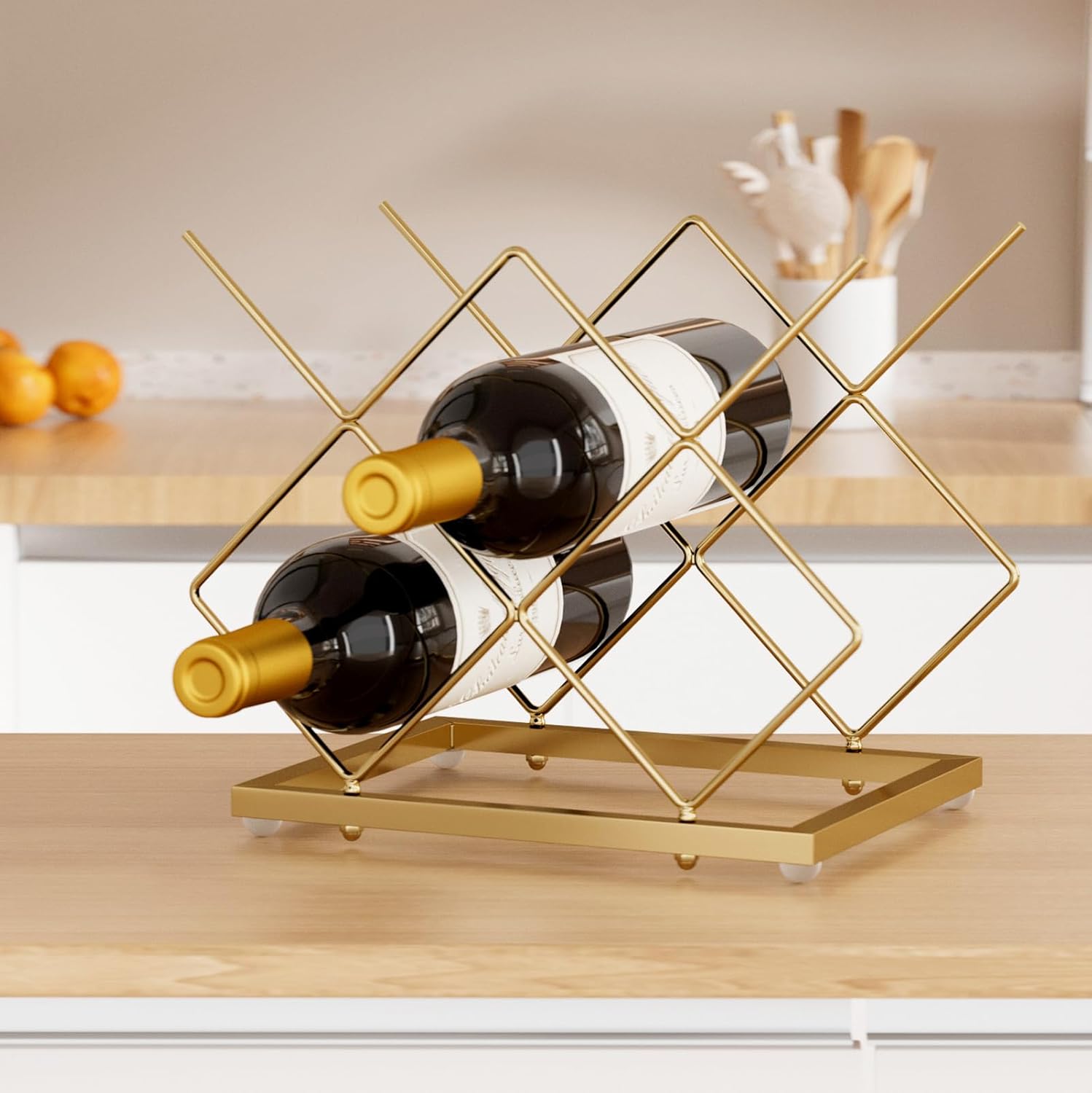 Urban Deco Gold Wine Rack Small Countertop for Cabinets – 5 Wine Holder