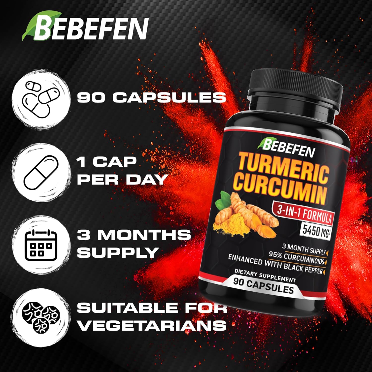 Turmeric Curcumin Capsules - 95% Curcuminoids 5450mg