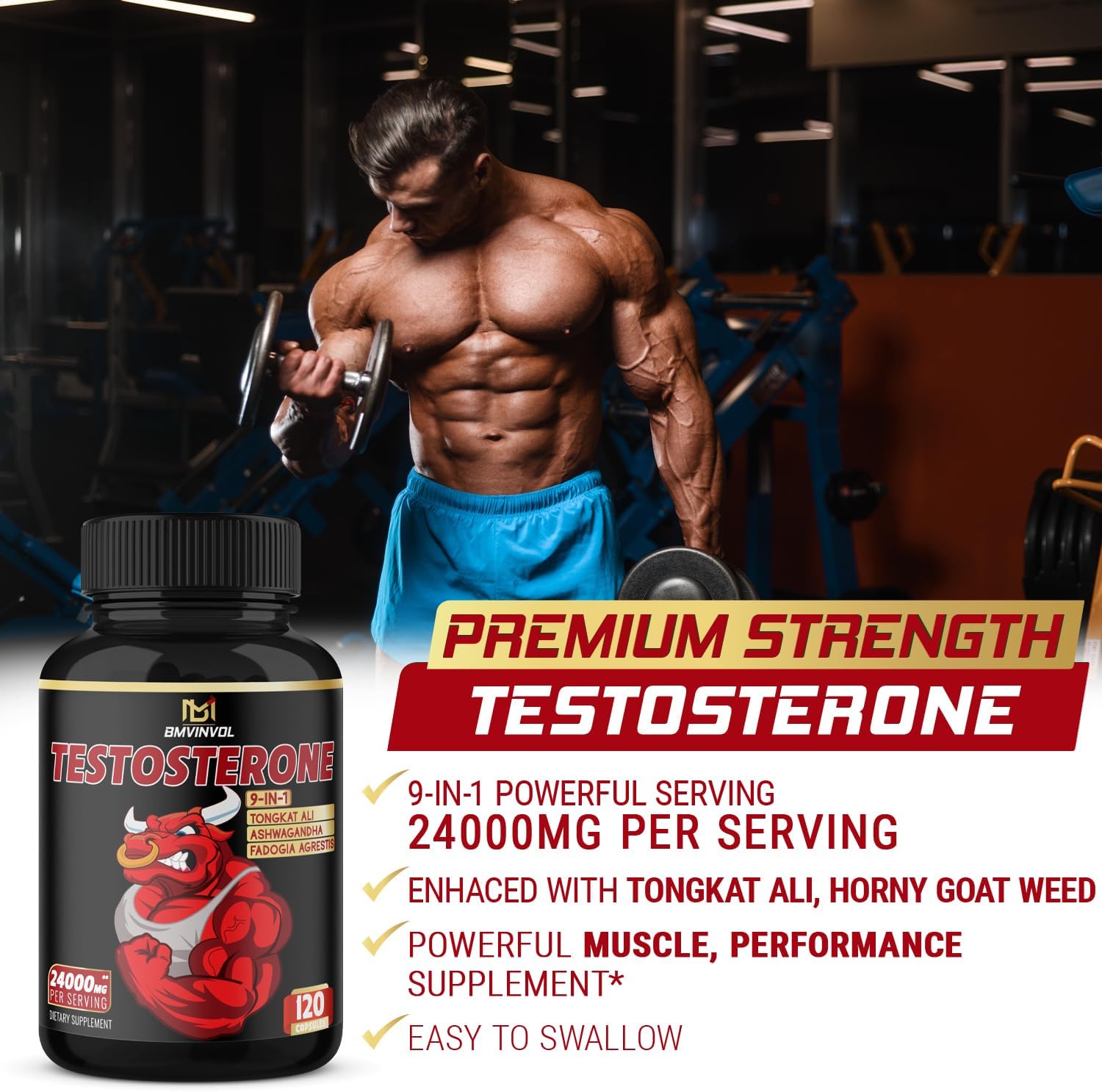 Test Booster for Men - Tongkat Ali, Horny Goat Weed, Tribulus Terestris, Fadogia Agrestis, Panax Ginseng, Ashwagandha, Black Pepper - 120 Capsules