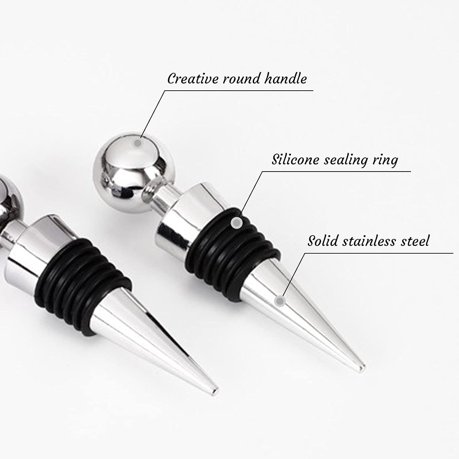 Wine Stopper Bottle Stopper 4-Pack - Wine Saver Zinc Alloy Silicone, Reusable Leak Proof Keep Fresh Wine Corks