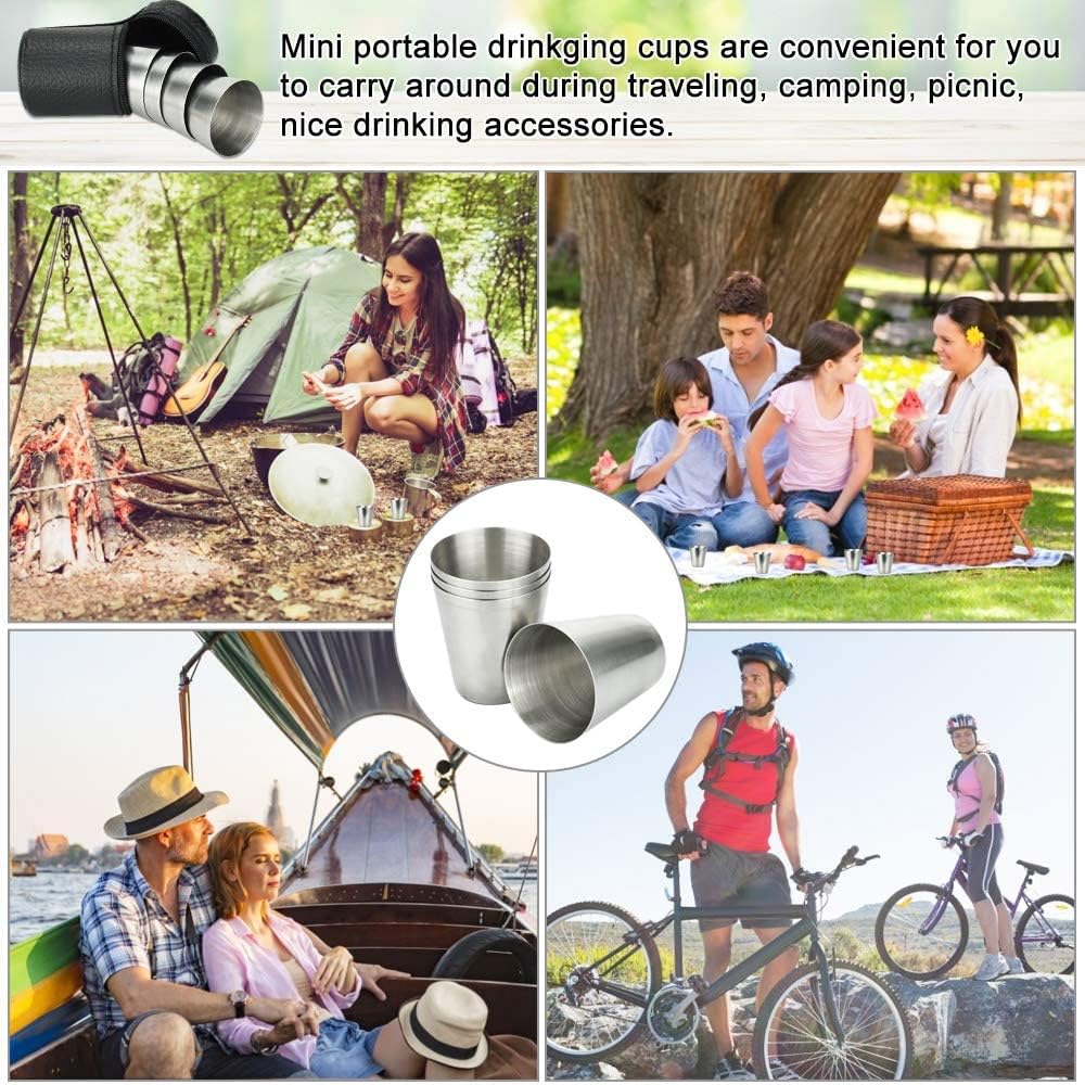 Stainless Steel Shot Glasses Set, 4 Pieces 30ml Stackable Cups with Black Leather Storage Case