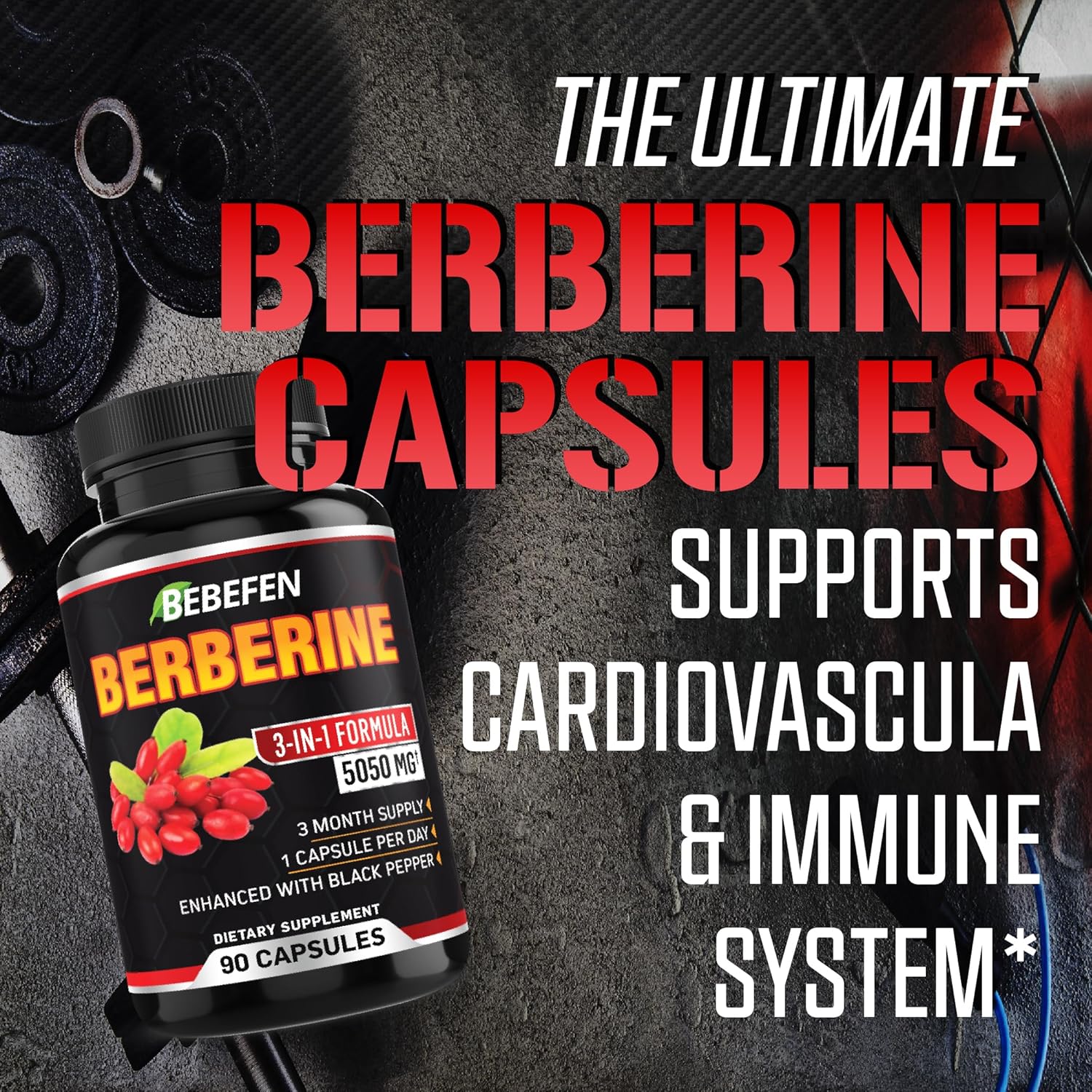 Berberine Capsules - 5050mg Formula Pills with Black Pepper Extract