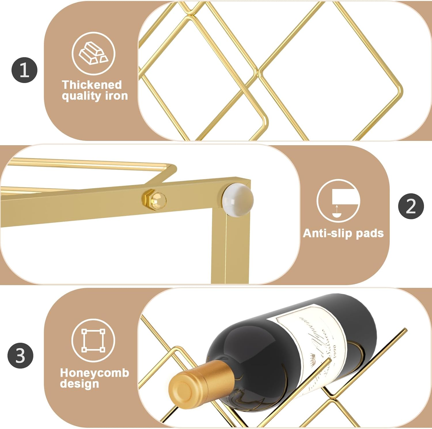 Urban Deco Gold Wine Rack Small Countertop for Cabinets – 5 Wine Holder