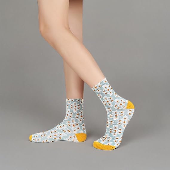 5 Pairs Women's Vintage Embroidered Floral Lace Socks Geometric Lattice Designs for Girls