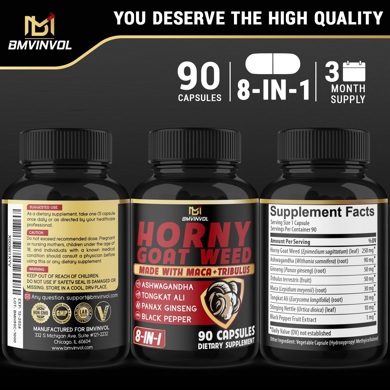 BMVINVOL Horny Goat Weed Capsules with Maca, Ginseng, Tribulus Terrestris, Ashwagandha - 90 Capsules - 3 Months Supply