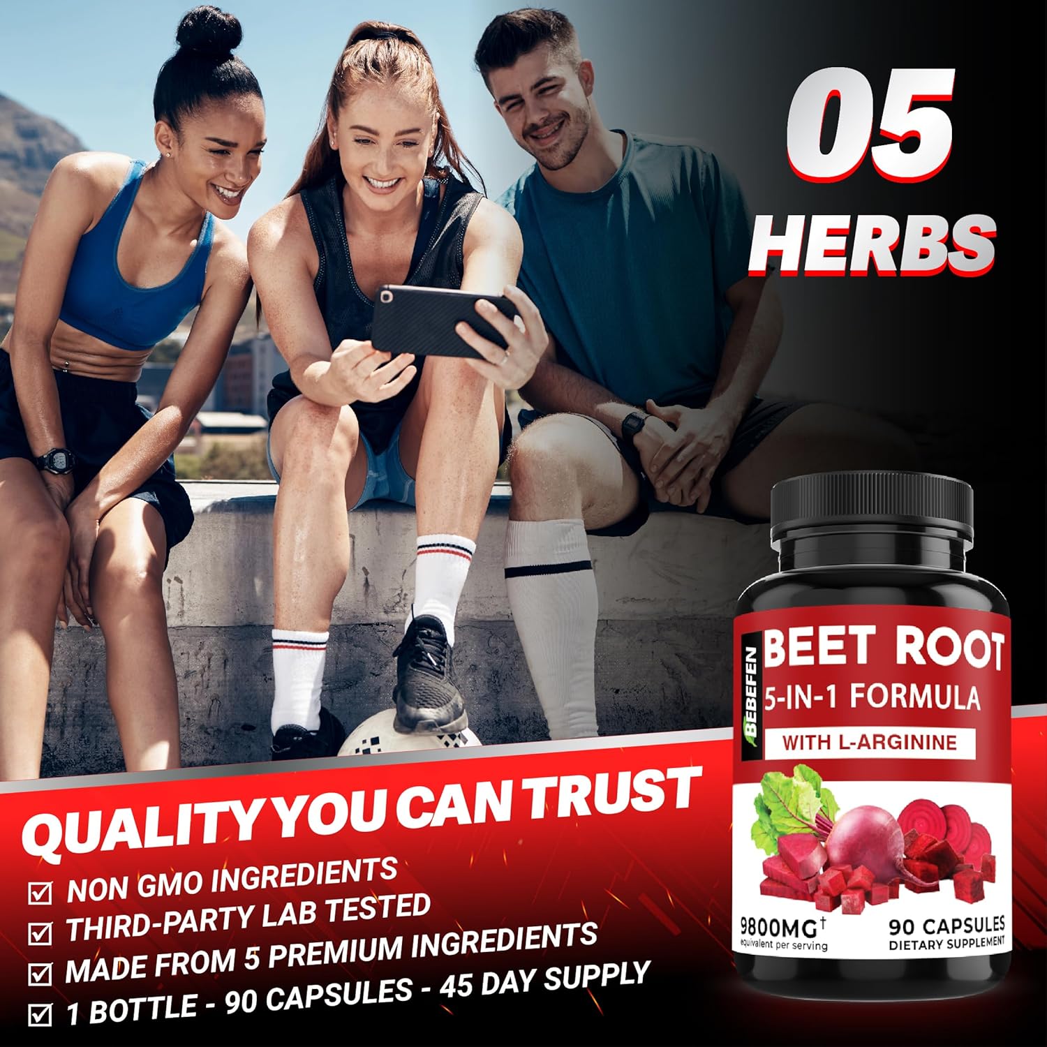 Beet Root Capsules with L-Arginine | Grape Seed | Moringa | and Ginger - 5in1 Beet Supplement