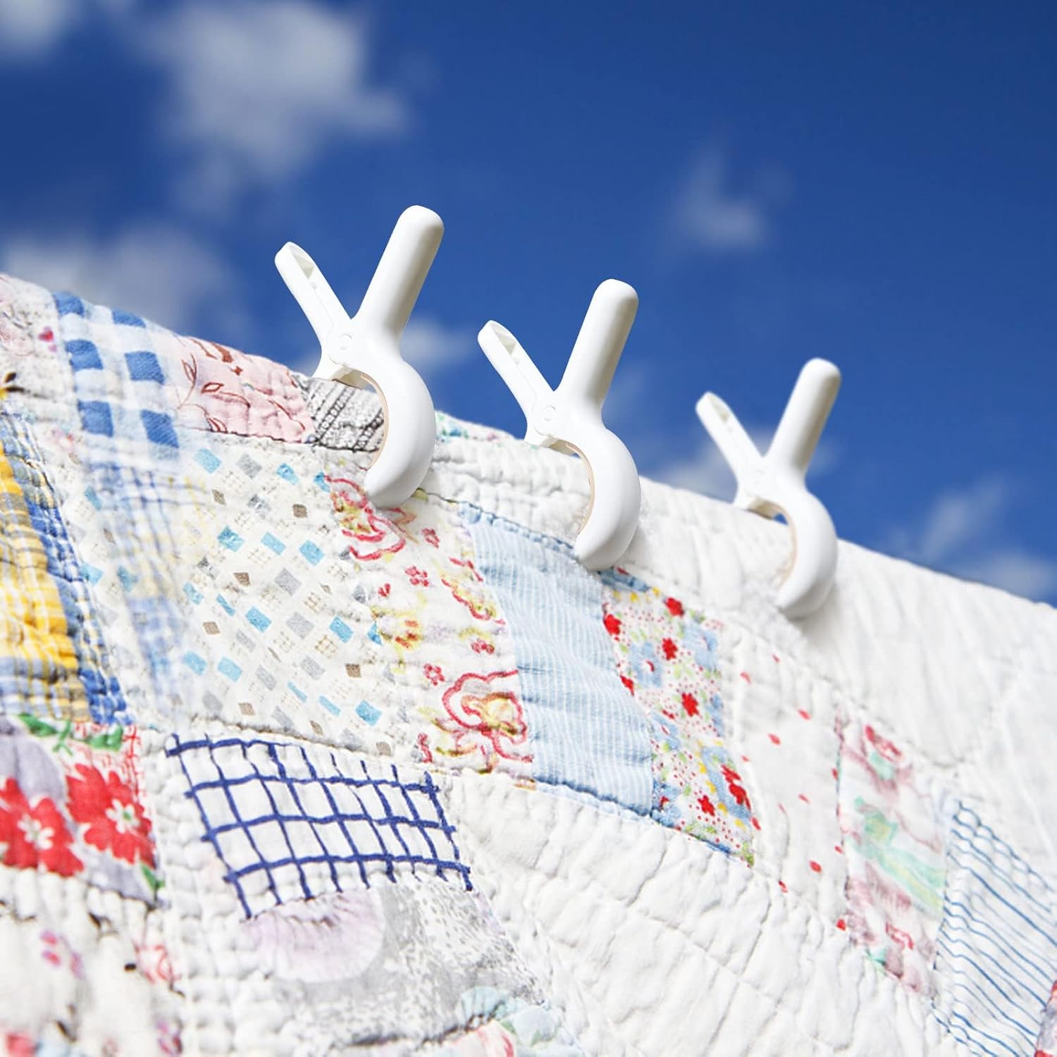 Heavy Duty Plastic Clothes Pins, 12 Pack White Laundry Clips with Anti-Rust Springs, 3.8 Inch