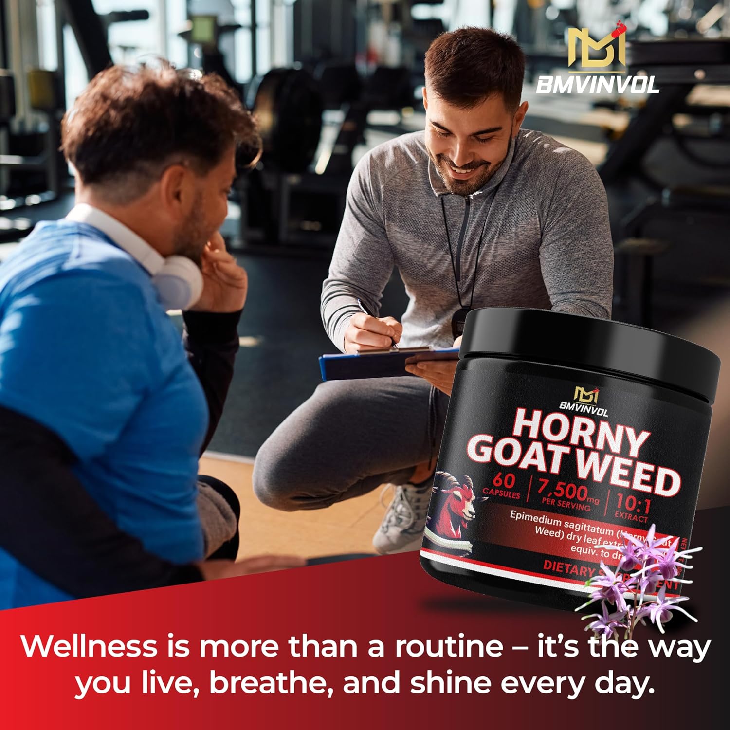 Horny Goat Weed 7500 mg Strength 15:1 Extract | 60 Vegan Capsules | Non-GMO | Gluten Free Formula | High Potency Herbal Extract Supplement