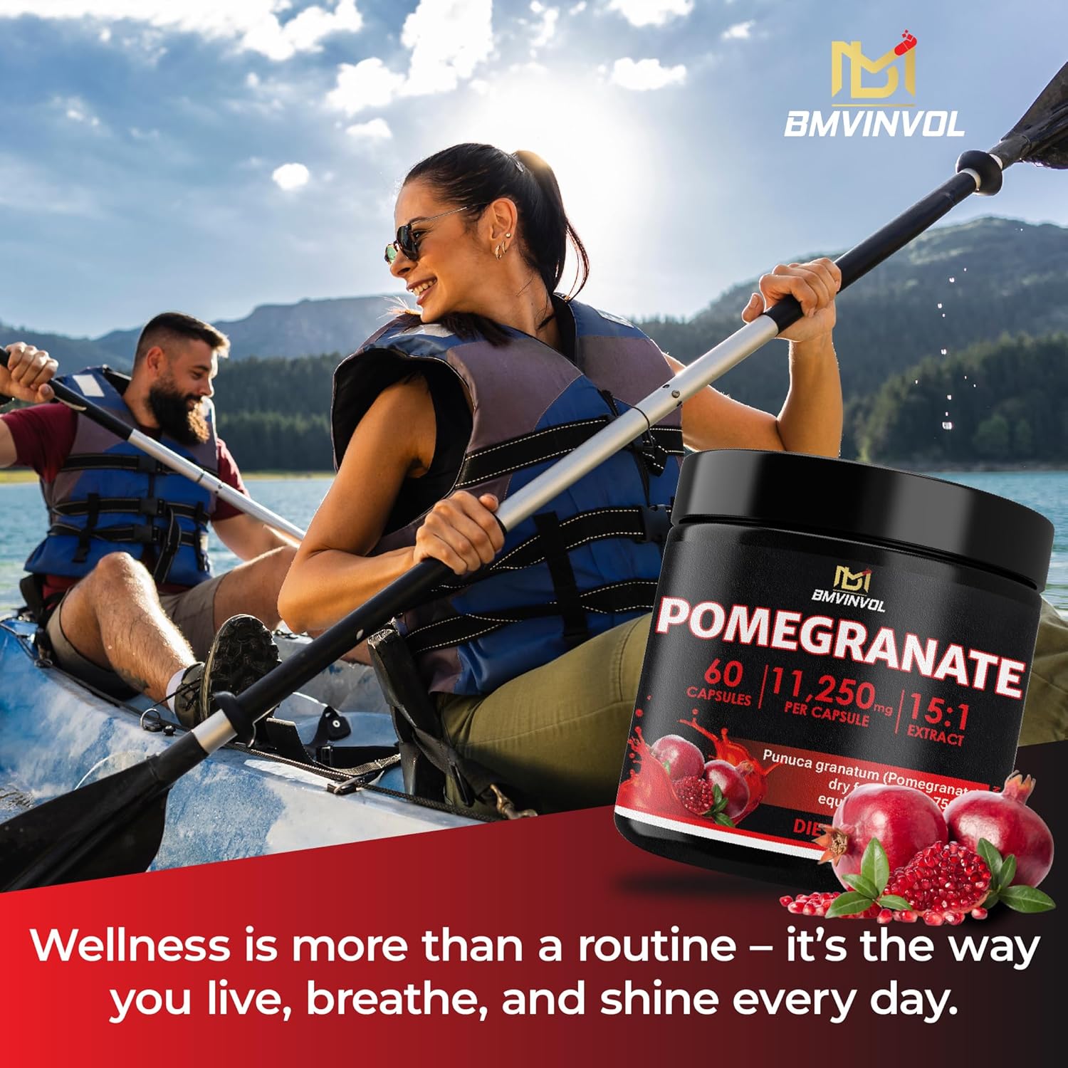 Pomegranate 11,250 mg Strength 15:1 Extract | 60 Vegan Capsules | Non-GMO | Gluten Free Formula | High Potency Herbal Extract Supplement