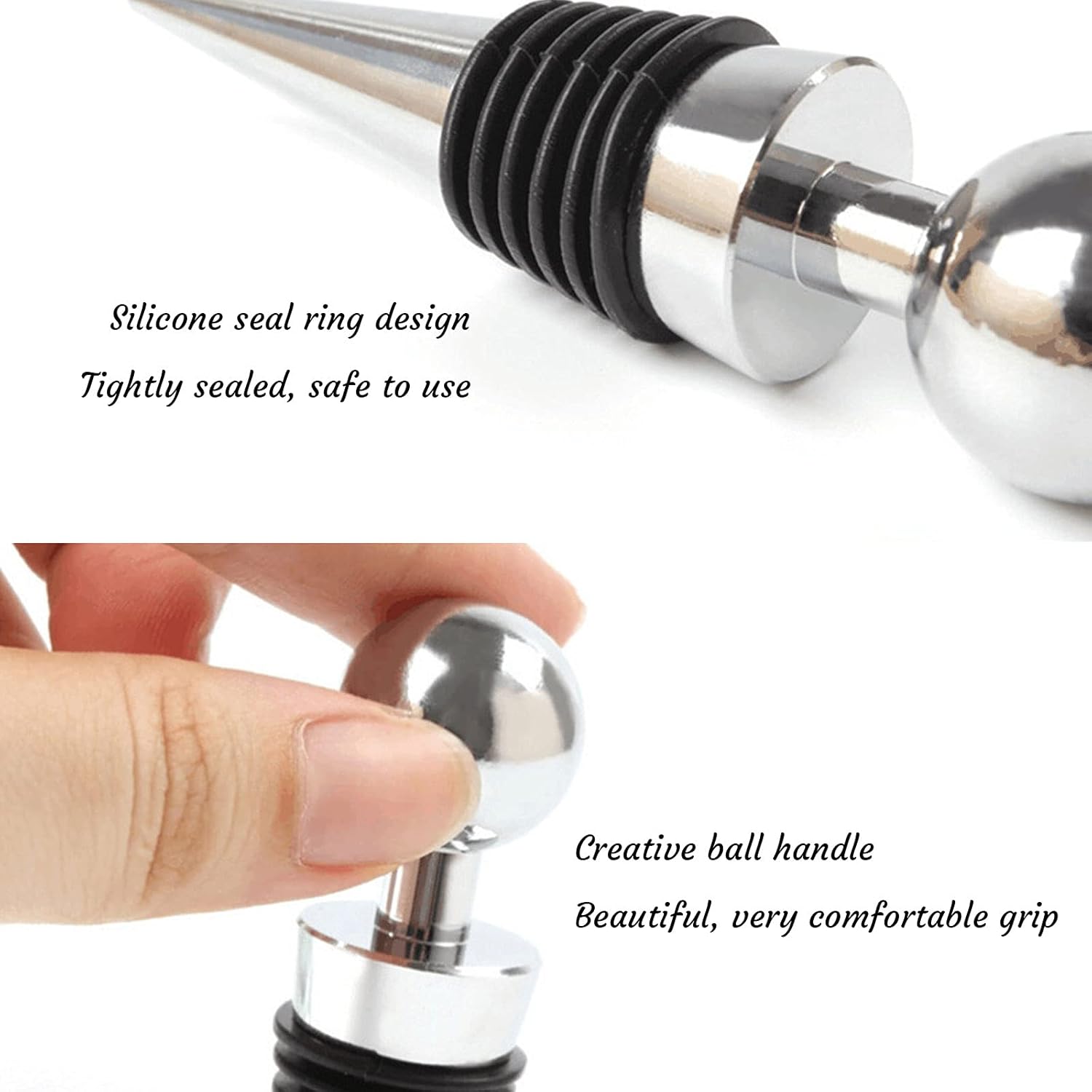 Wine Stopper Bottle Stopper 4-Pack - Wine Saver Zinc Alloy Silicone, Reusable Leak Proof Keep Fresh Wine Corks