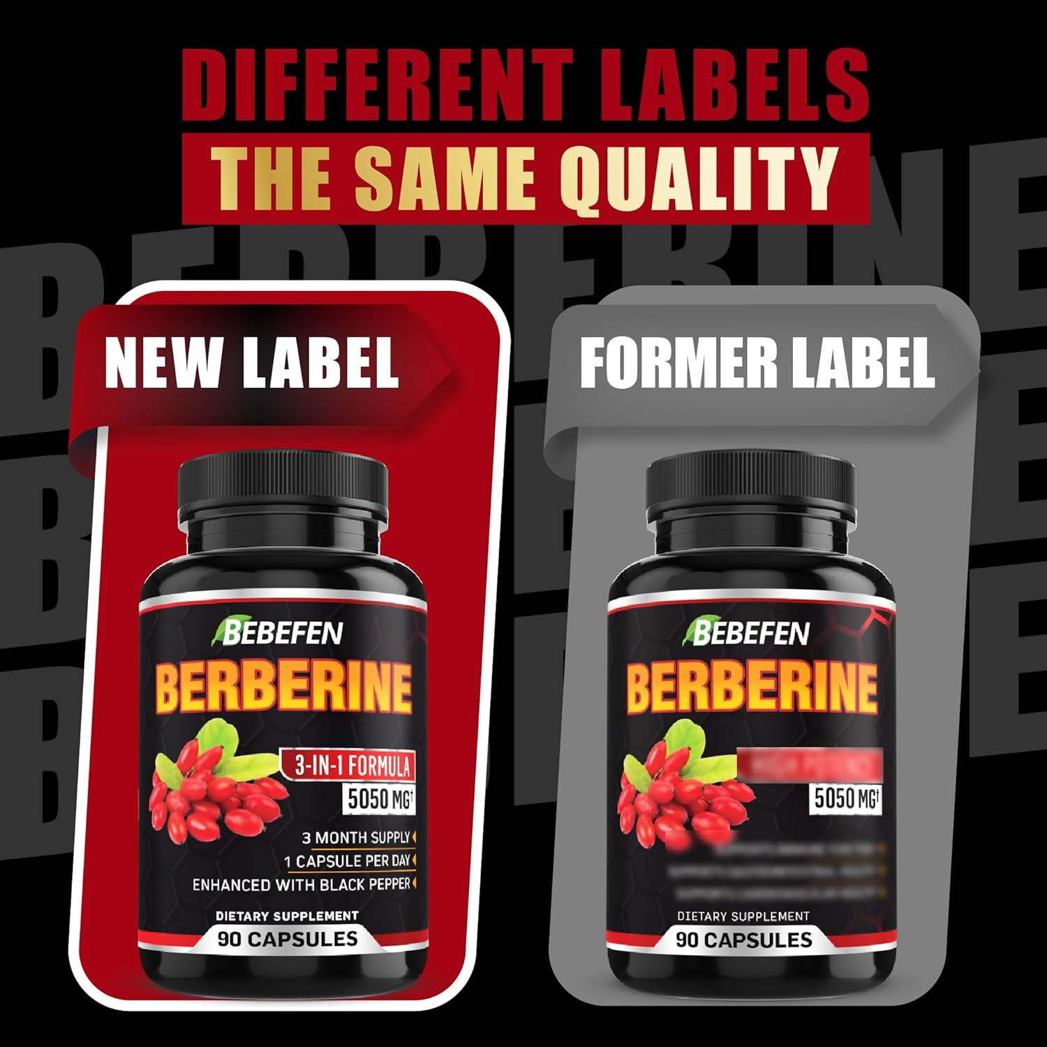 Berberine Capsules - 5050mg Formula Pills with Black Pepper Extract