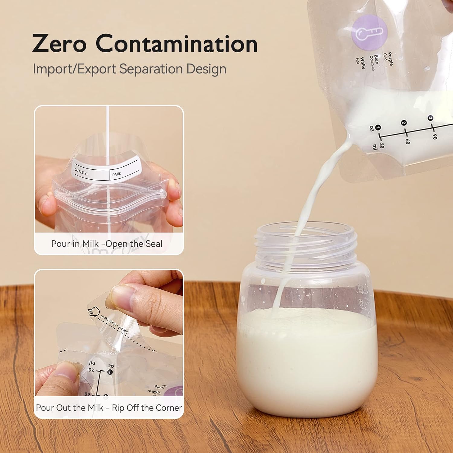 Momcozy Breastmilk Storage Bags 50pcs, Temp-Sensing Discoloration Milk Storing Bags