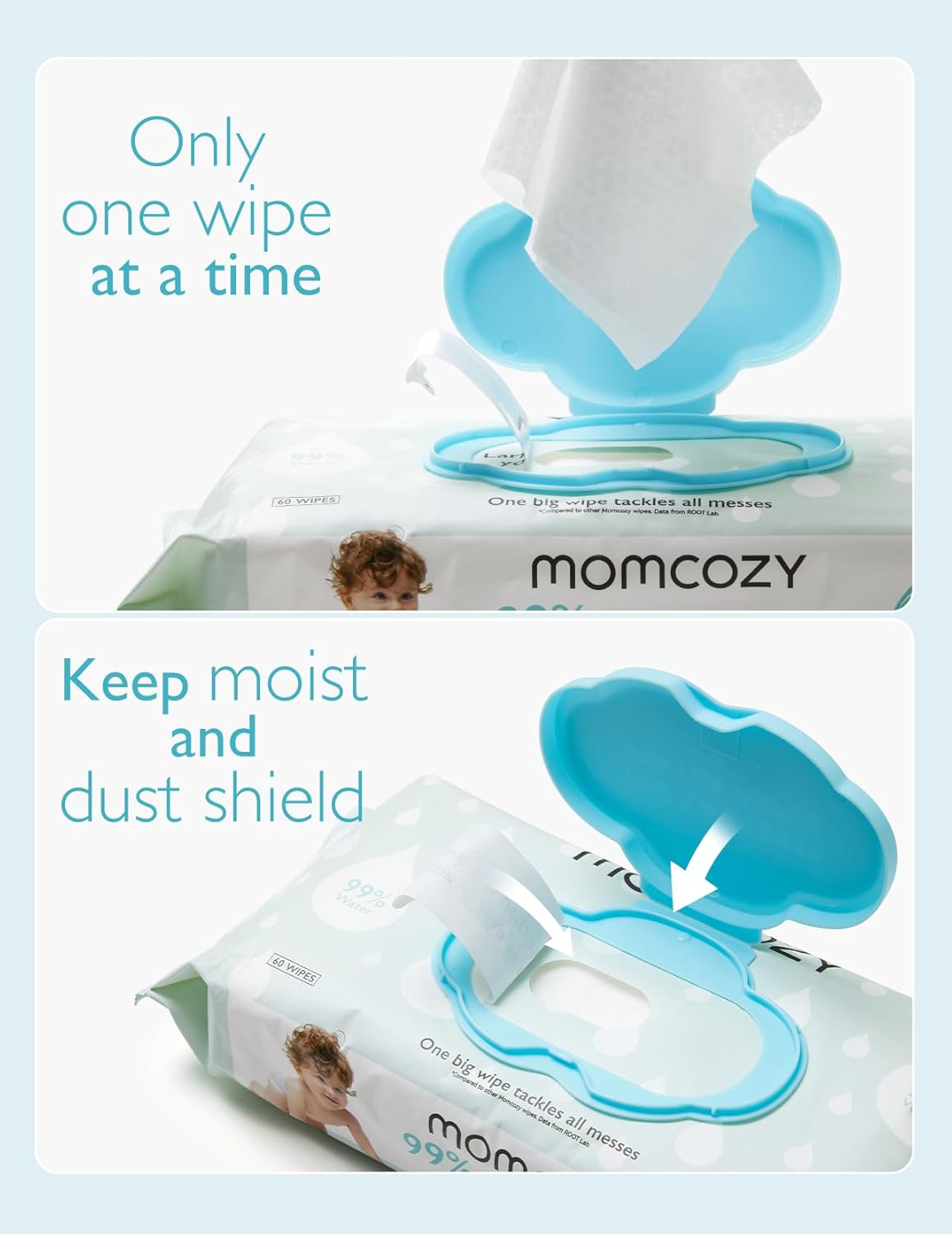 Momcozy Baby Wipes-Extra Large Size Design, 99% Water Based 12 Flip-Top Packs (720 Wipes Total)