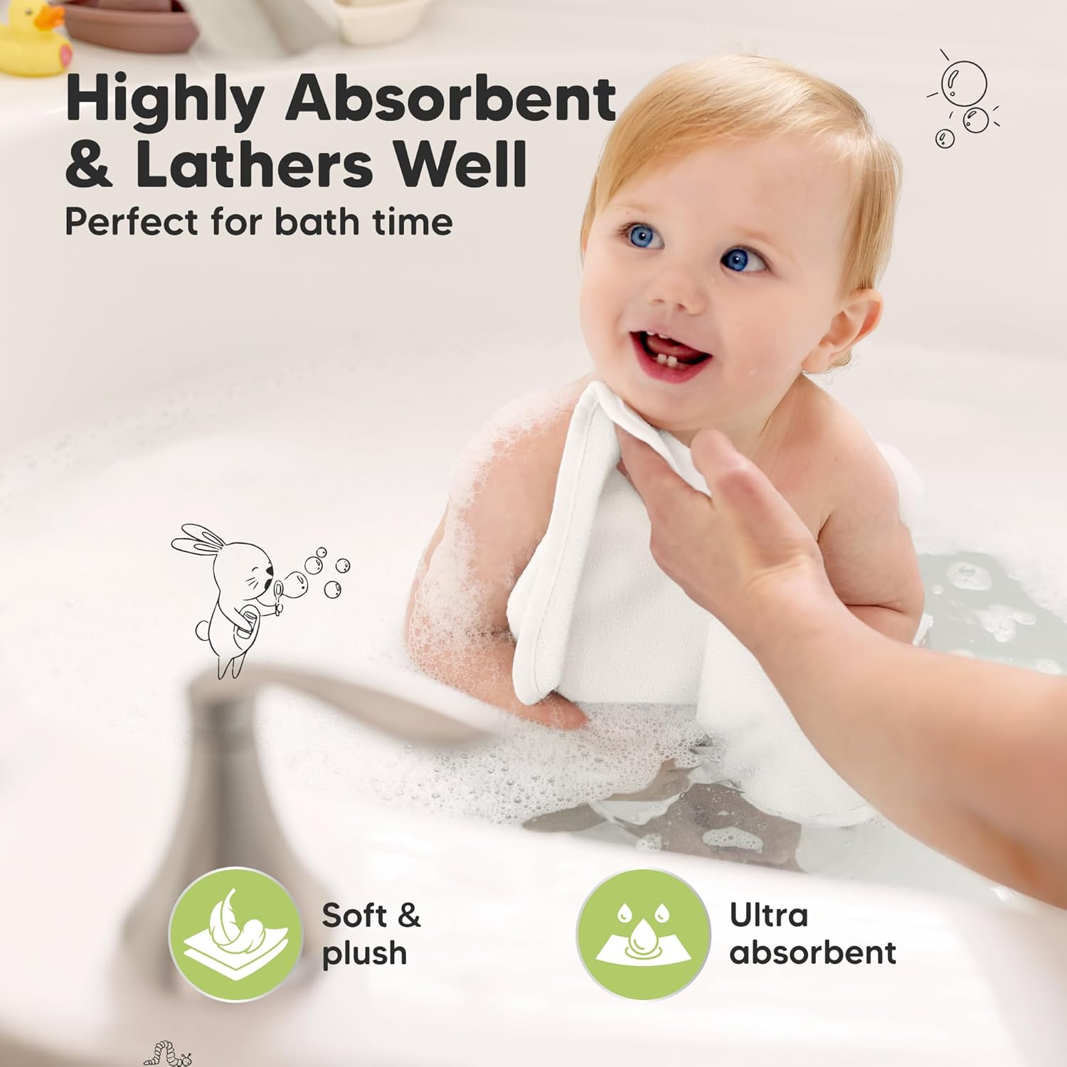 6-Pack Soft Baby Washcloths, Bamboo - Kids, Newborn Bath Towels, Infant Shower