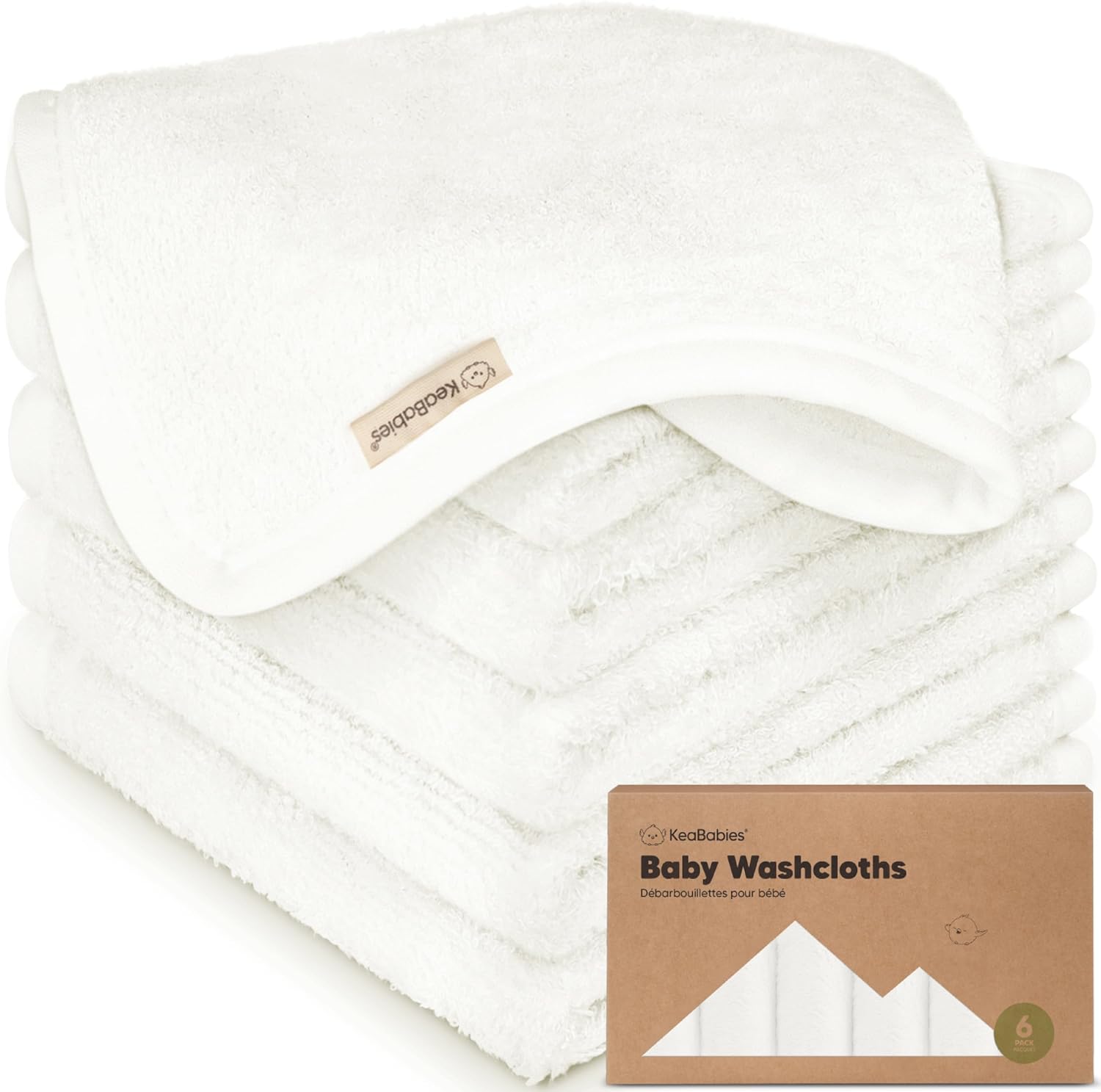 6-Pack Soft Baby Washcloths, Bamboo - Kids, Newborn Bath Towels, Infant Shower