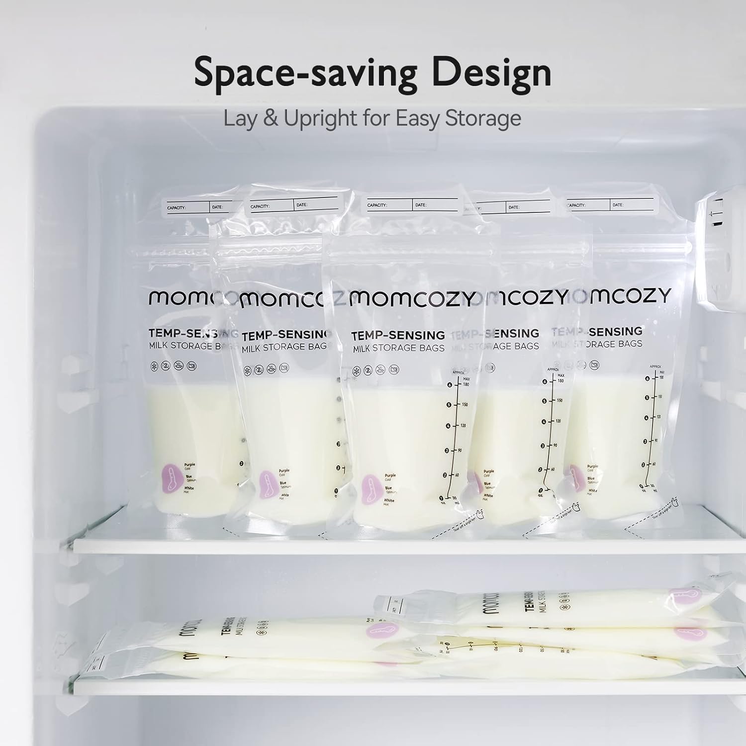 Momcozy Breastmilk Storage Bags 50pcs, Temp-Sensing Discoloration Milk Storing Bags