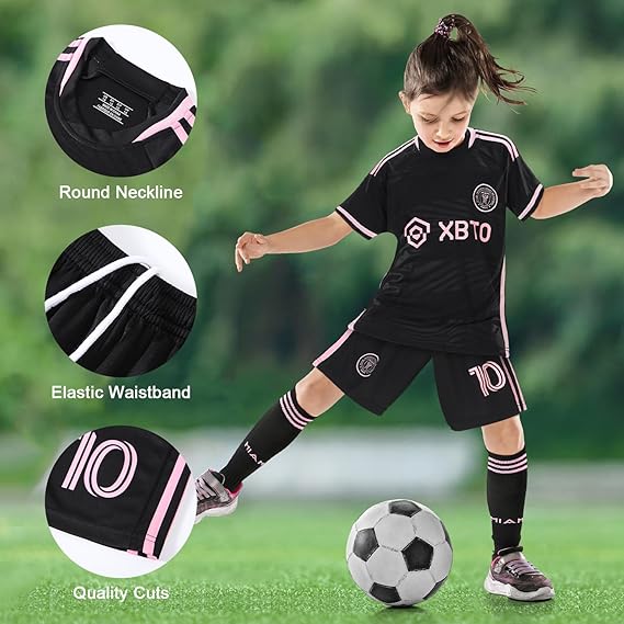 3PCS Kid T-Shirt Trunks Socks Soccer Shirt Set, #10 Jersey Youth Kid Sizes Football Sportswear