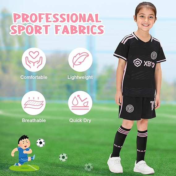 3PCS Kid T-Shirt Trunks Socks Soccer Shirt Set, #10 Jersey Youth Kid Sizes Football Sportswear