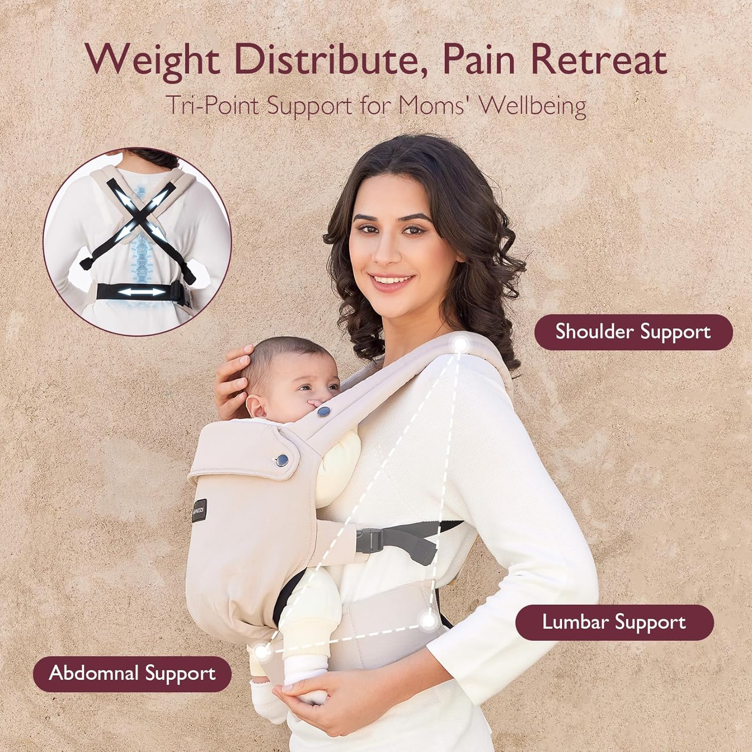 Momcozy Baby Carrier Ergonomic Cozy and Lightweight for 7-44 lbs, Khaki