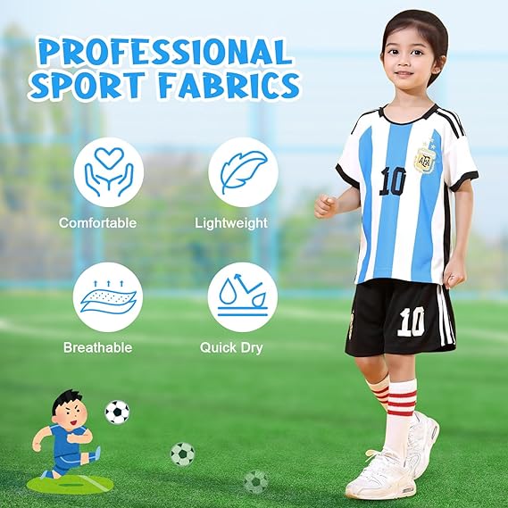 3PCS Kid T-Shirt Trunks Socks Soccer Shirt Set, #10 Jersey Youth Kid Sizes Football Sportswear