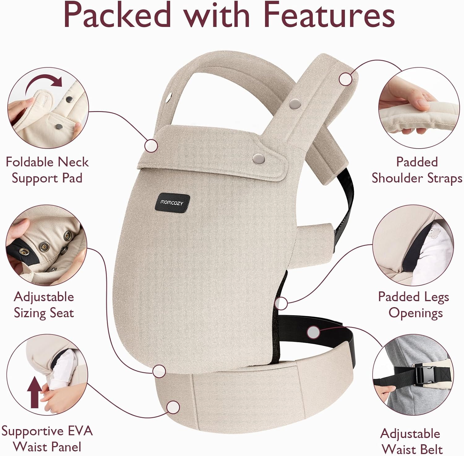 Momcozy Baby Carrier Ergonomic Cozy and Lightweight for 7-44 lbs, Khaki