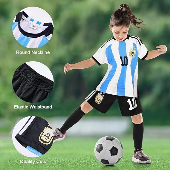 3PCS Kid T-Shirt Trunks Socks Soccer Shirt Set, #10 Jersey Youth Kid Sizes Football Sportswear